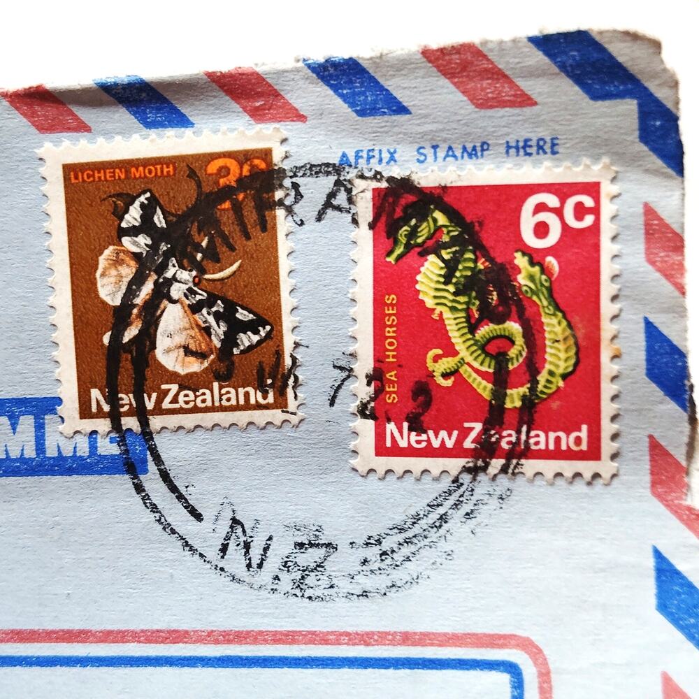 1972 New Zealand Aerogramme Cover 3c Lichen Moth & 6c Seahorse Stamps Airmail